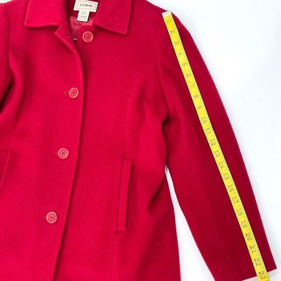 L.L. Bean Red Wool Coat Womens Size 4 Button Front Winter Classic Jacket - Picture 10 of 12
